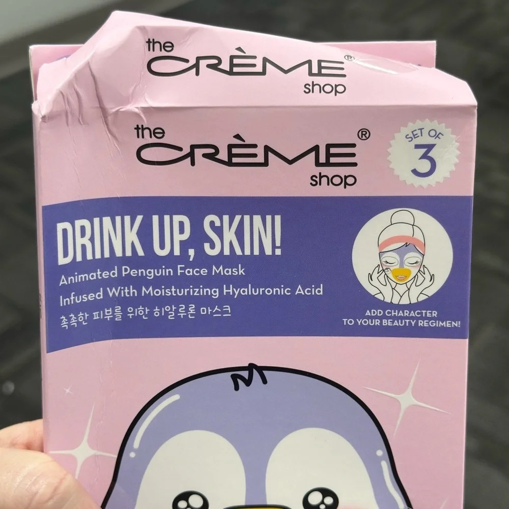 The Crème‎ Shop – “Drink Up, Skin!” Animated Penguin Face Mask (Set of 3) – NIB